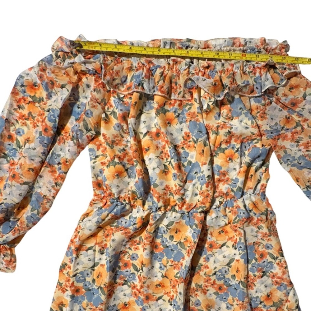 NWT Women M Floral Off The Shoulder Ruffle Mini Dress Orange Blue Easter Wedding - Picture 5 of 9